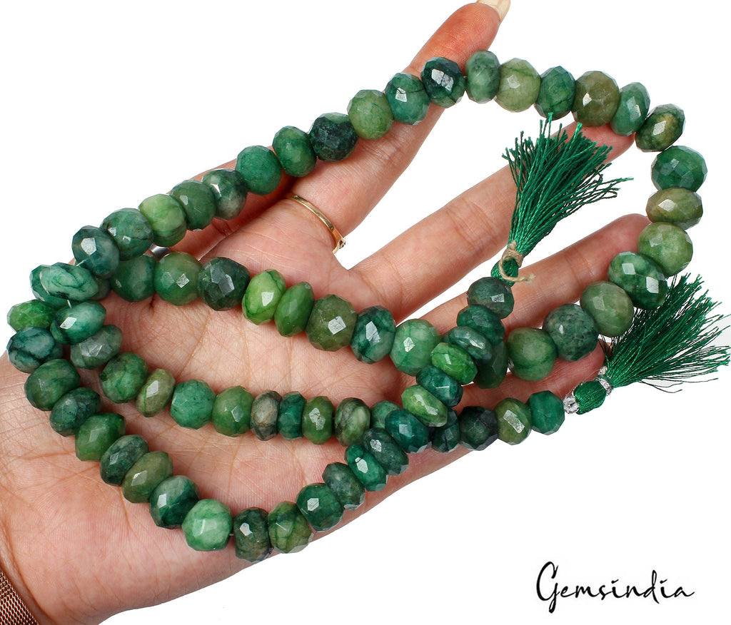 810 Ct Natural Brazilian Emerald Round Checker Cut Center Drill Bead Strand ~25"