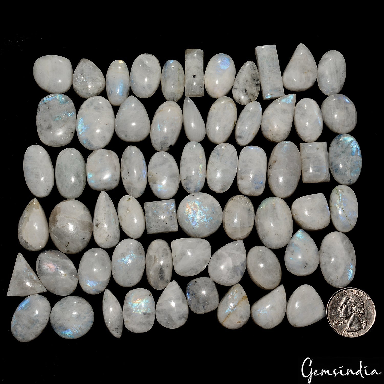 1200Ct/61 Pcs Natural Untreated Blue Shine Moonstone Mix Cab Loose Wholesale Gem