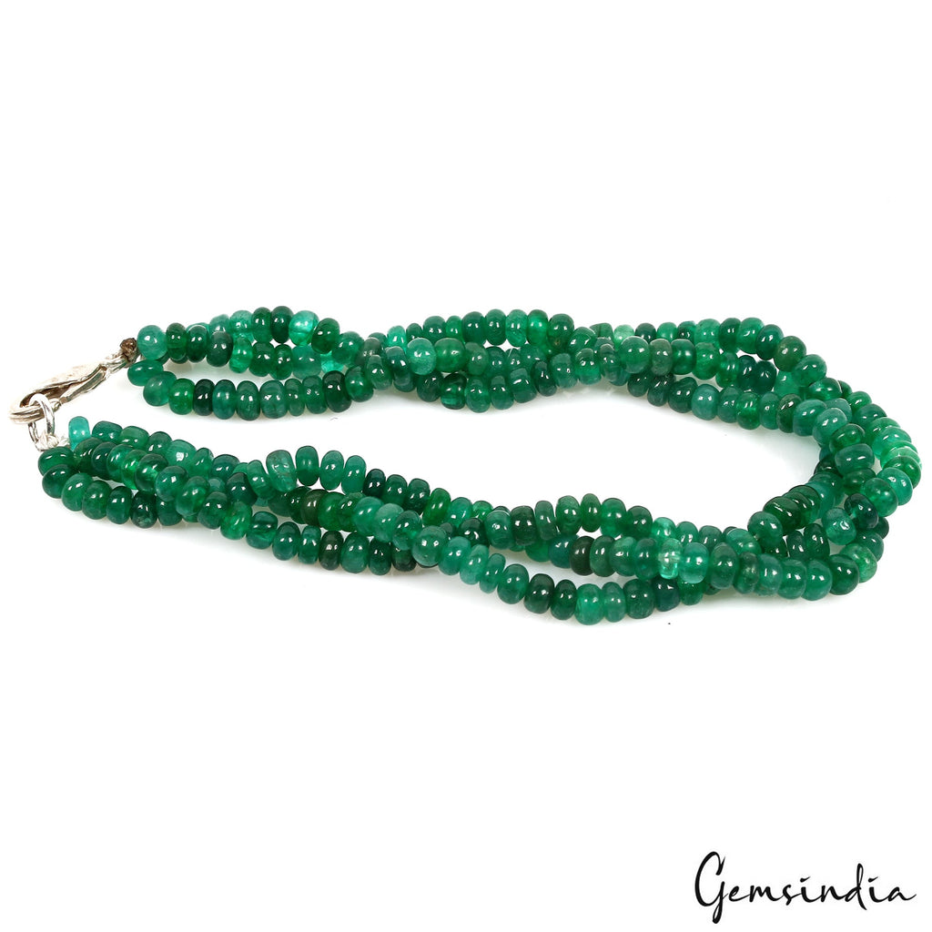 7.5 In Natural Zambian Emerald Twisted Bracelet Cabochon Beads Silver Clasp