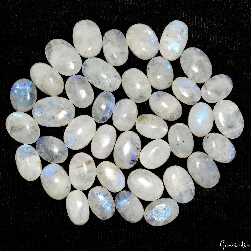 700 Cts/40 Pcs Natural Untreated White Moonstone Mixed Cab Loose Gems 19-25mm