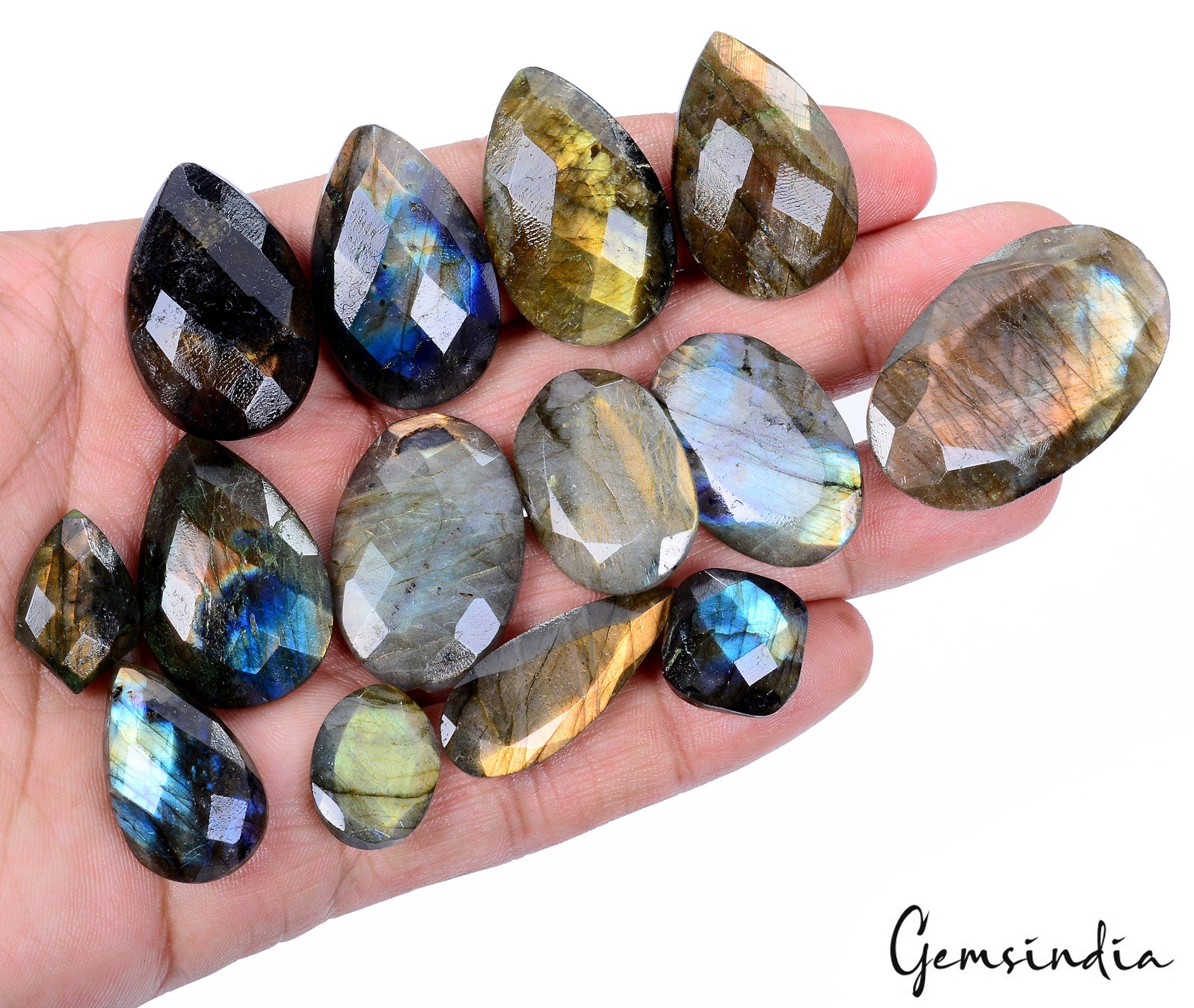 380 Cts/14 Pcs Natural Untreated Multi Shine Labradorite Mix Cut Loose Gems Lot