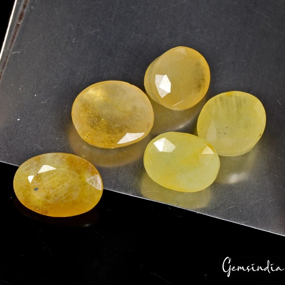 Sapphire Lot, Loose Gemstone, Untreated, Yellow — 5 Pieces, 9mm to 11mm, 19.60 Ct, Sri Lanka
