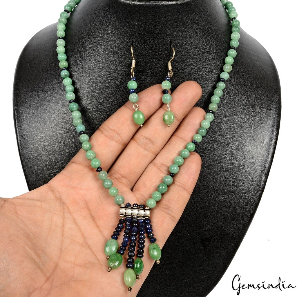 174.40 Cts Natural Emerald Sapphire Gems Round Beaded Handmade Designer Jewelry