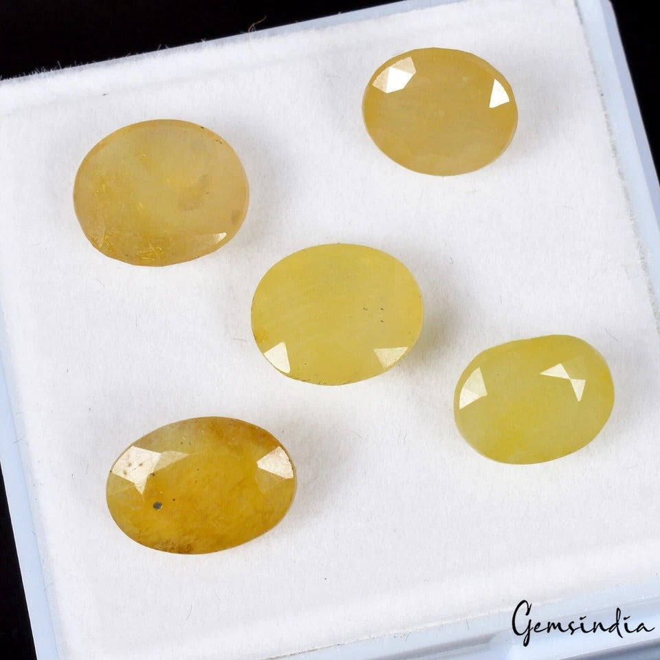 5Pc Natural Yellow Sapphire Oval Cut Untreated Loose 9-11mm Gemstones, Sri Lanka