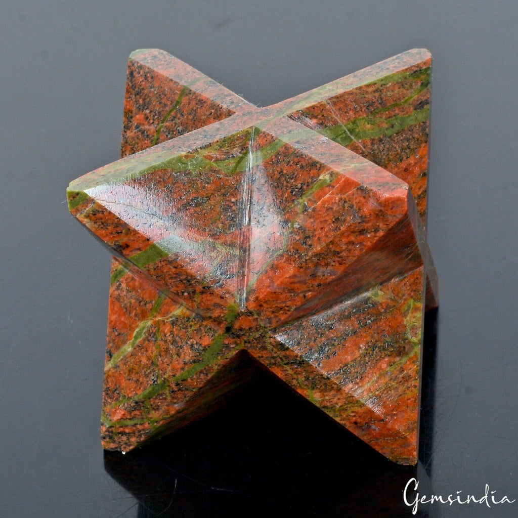 Unakite Jasper 2" Merkaba Star Crystal Healing Reiki Sacred Geometry Chakra Gem