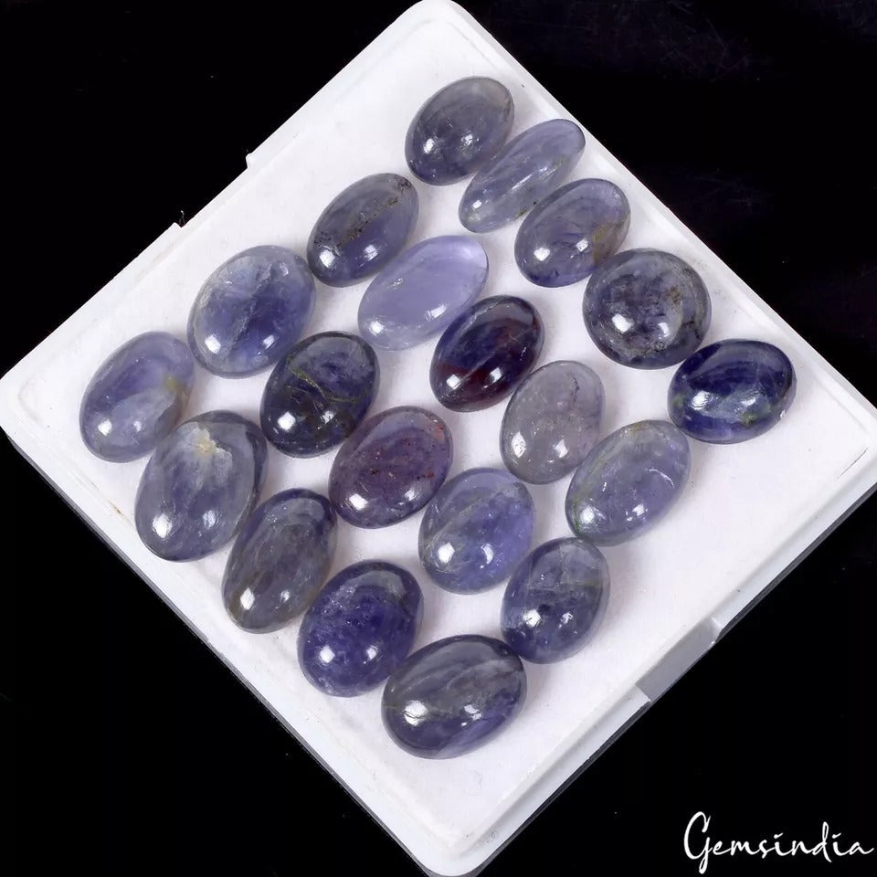 86.50 Ct/20 Pcs Natural Untreated Blue Iolite Oval Cab Loose Gem Lot For Jewelry