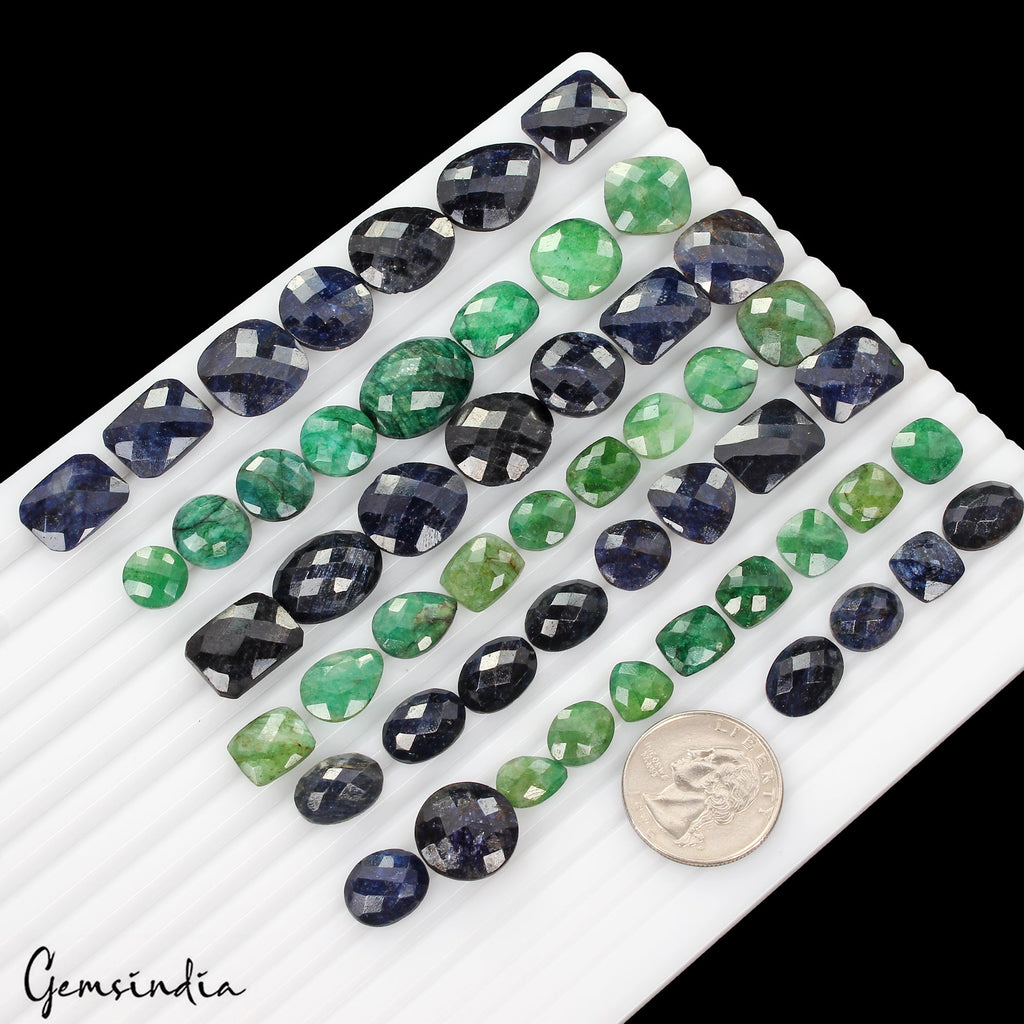 Certified 400 Ct Natural Emerald & Sapphire Mix Checker Cut Loose Gemstones Lot