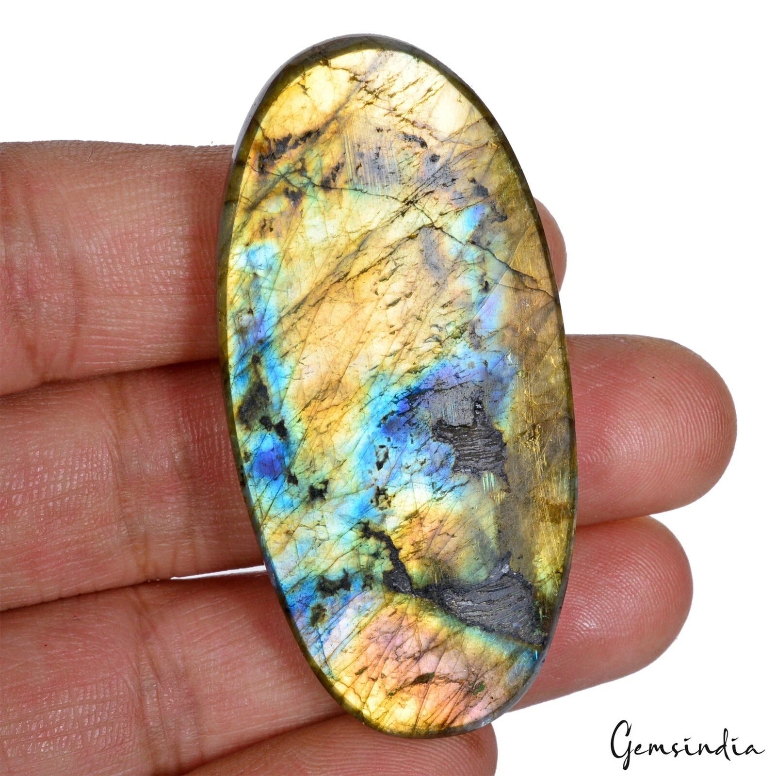 148.80 Ct Natural Untreated Yellow Blue Shine Labradorite Oval Cab Certified Gem