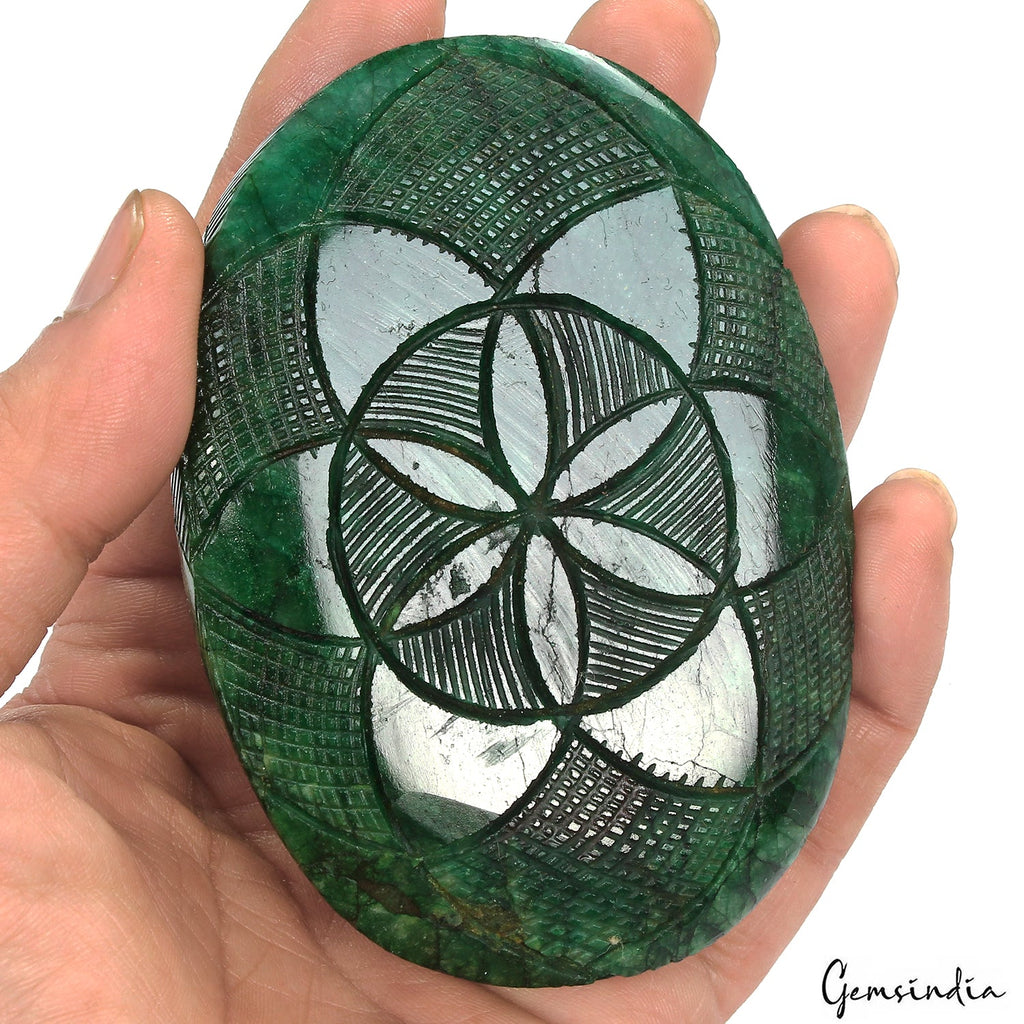 1900 Ct Natural Green Brazilian Emerald Oval Cut Both Side Carving Loose Gems