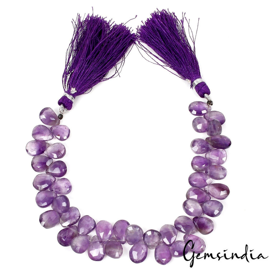 43 Pc Natural Amethyst 10-12mm Drop Cut Briolette Drilled Beads 8" Single Strand