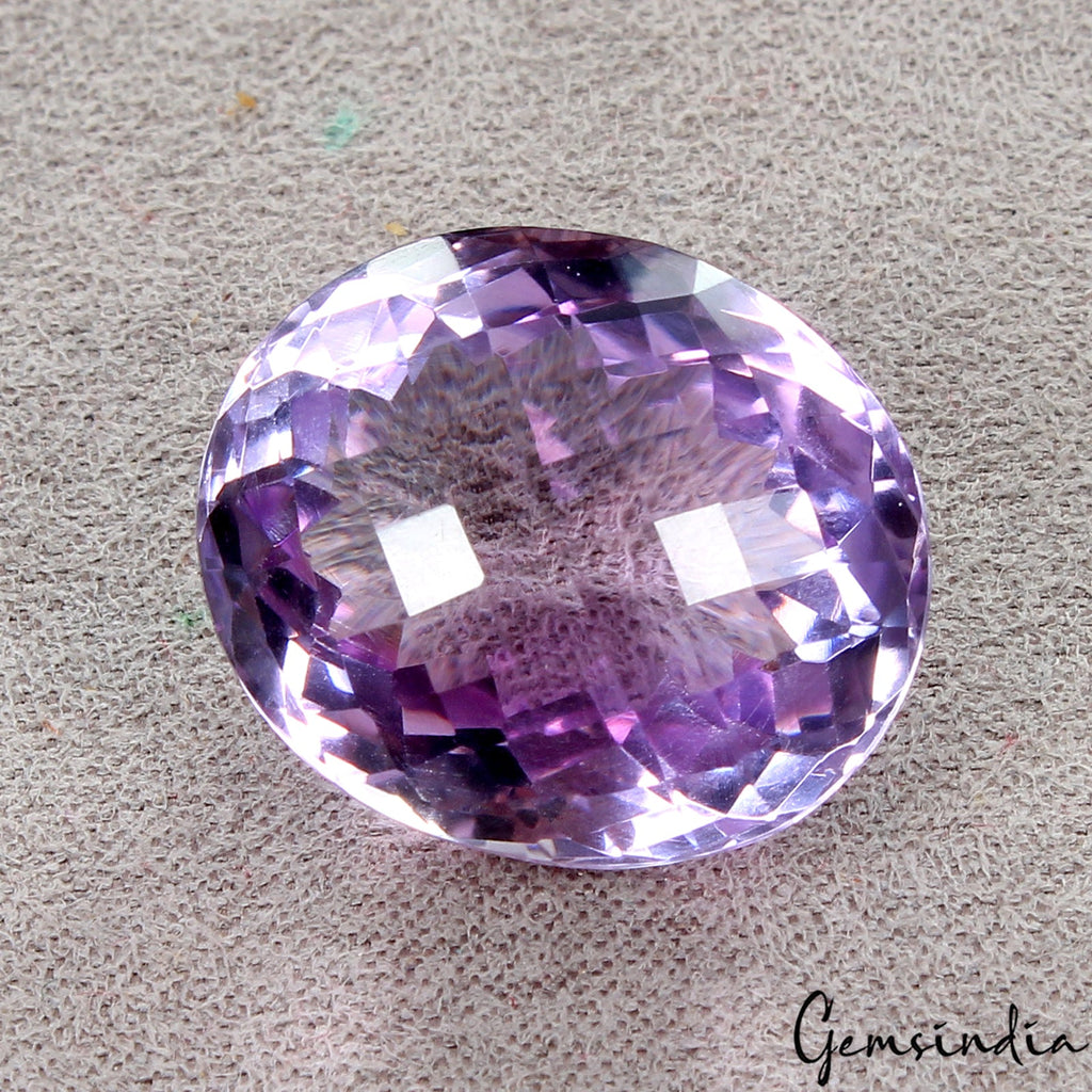 Huge 28.60 Cts. Natural Rich Purple Amethyst Oval Checker Cut Eye Clean Gemstone