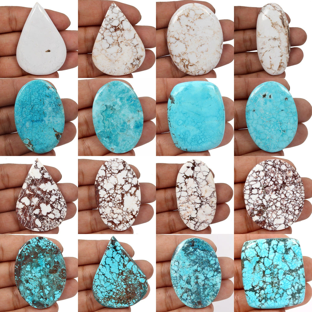 AAA 1900 Ct Natural White Buffalo/Blue Turquoise Designer Mix Cabochon Gemstones