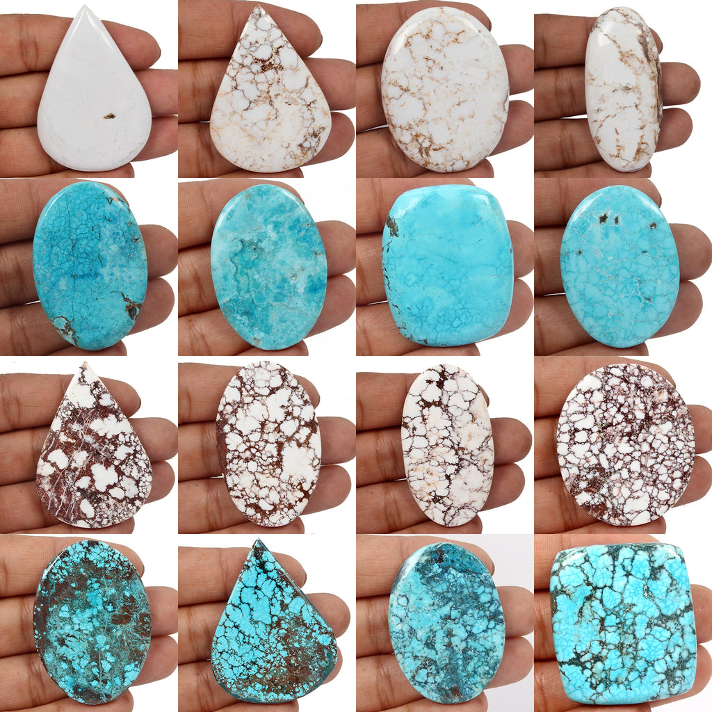 Turquoise Lot, Cabochon, Untreated, White — 16 Pieces, 42mm to 61mm, 1900 Ct