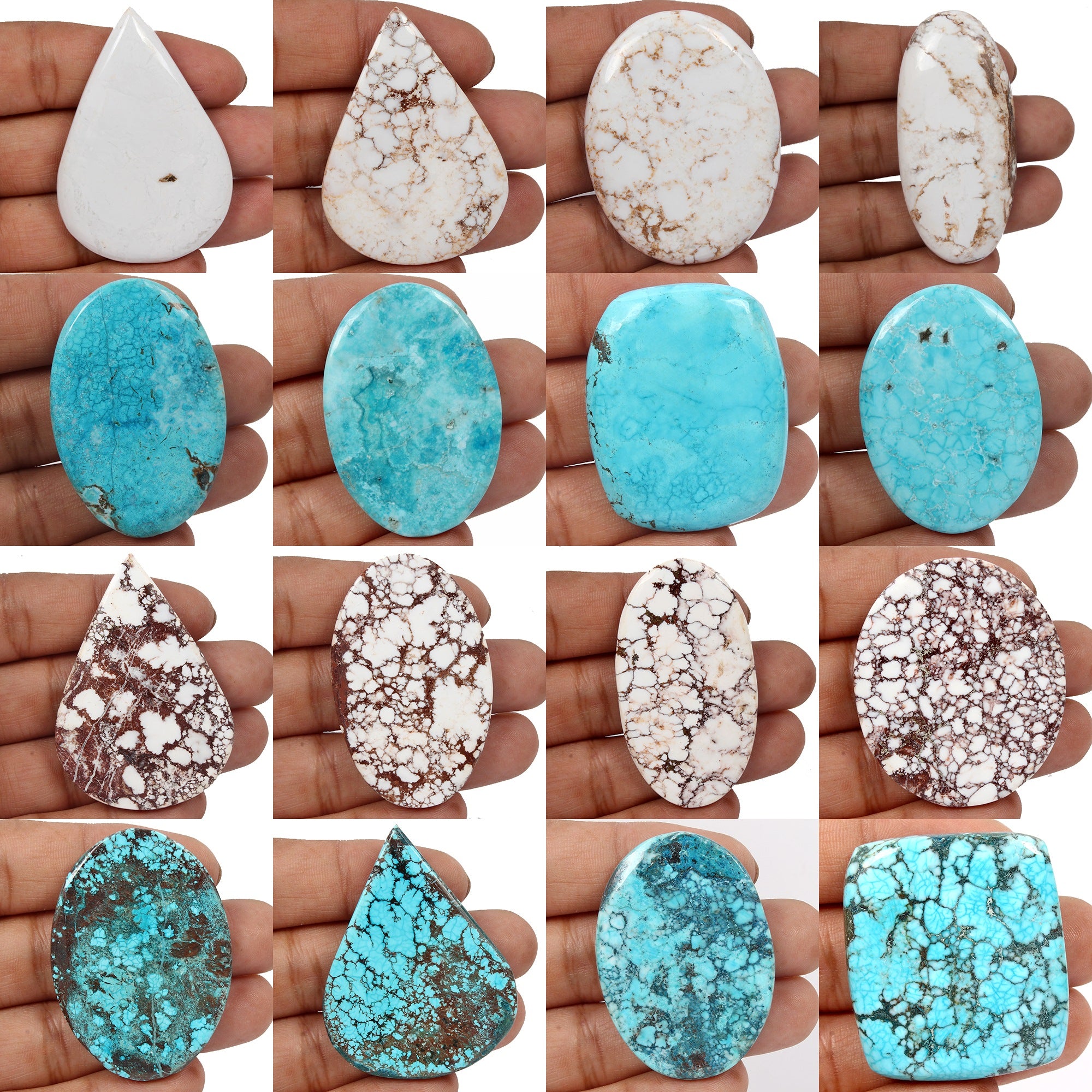 Turquoise Lot, Cabochon, Untreated, White — 16 Pieces, 42mm to 61mm, 1900 Ct