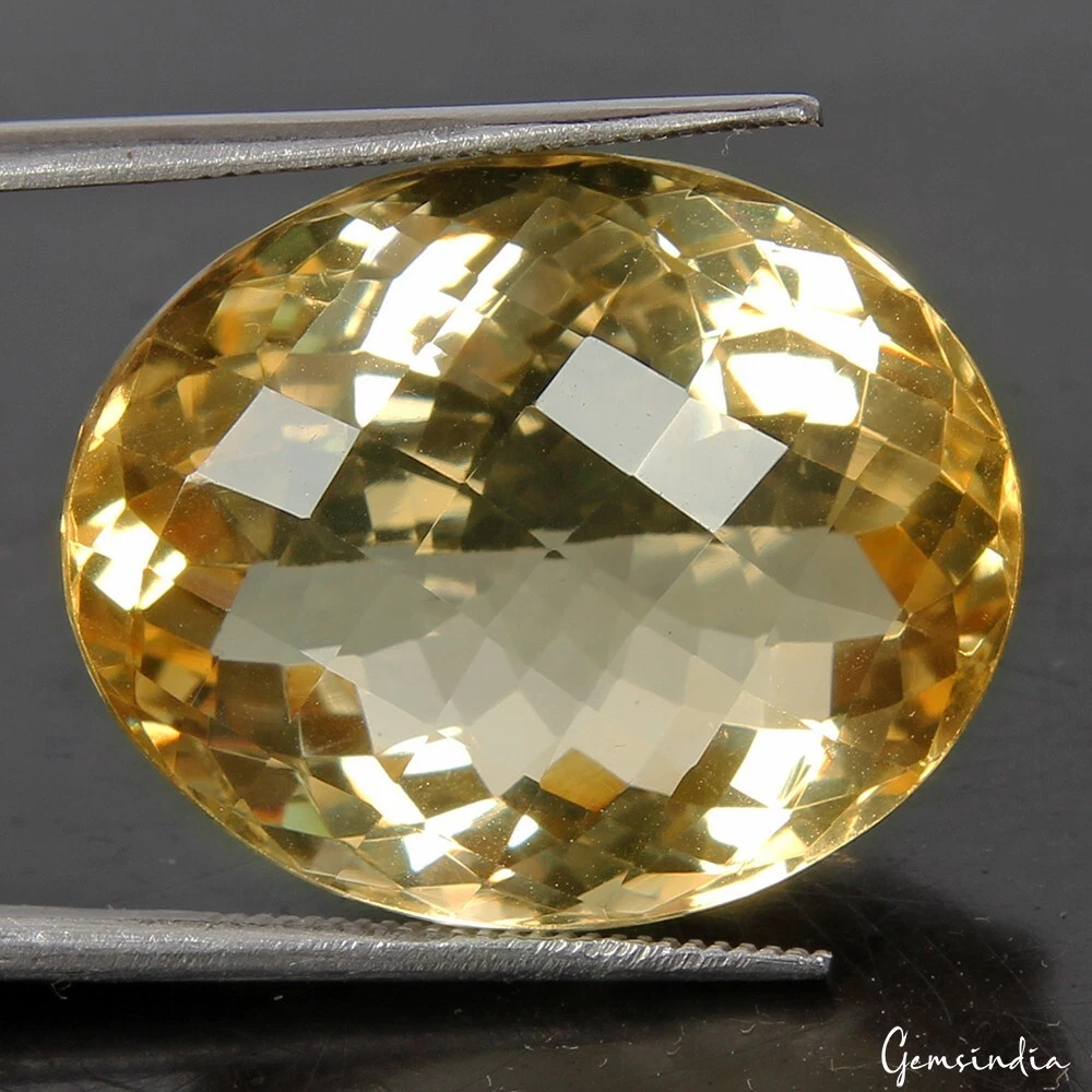 27.40 Ct Natural Untreated Yellow Citrine Oval Checker Cut Jewelry King Gemstone