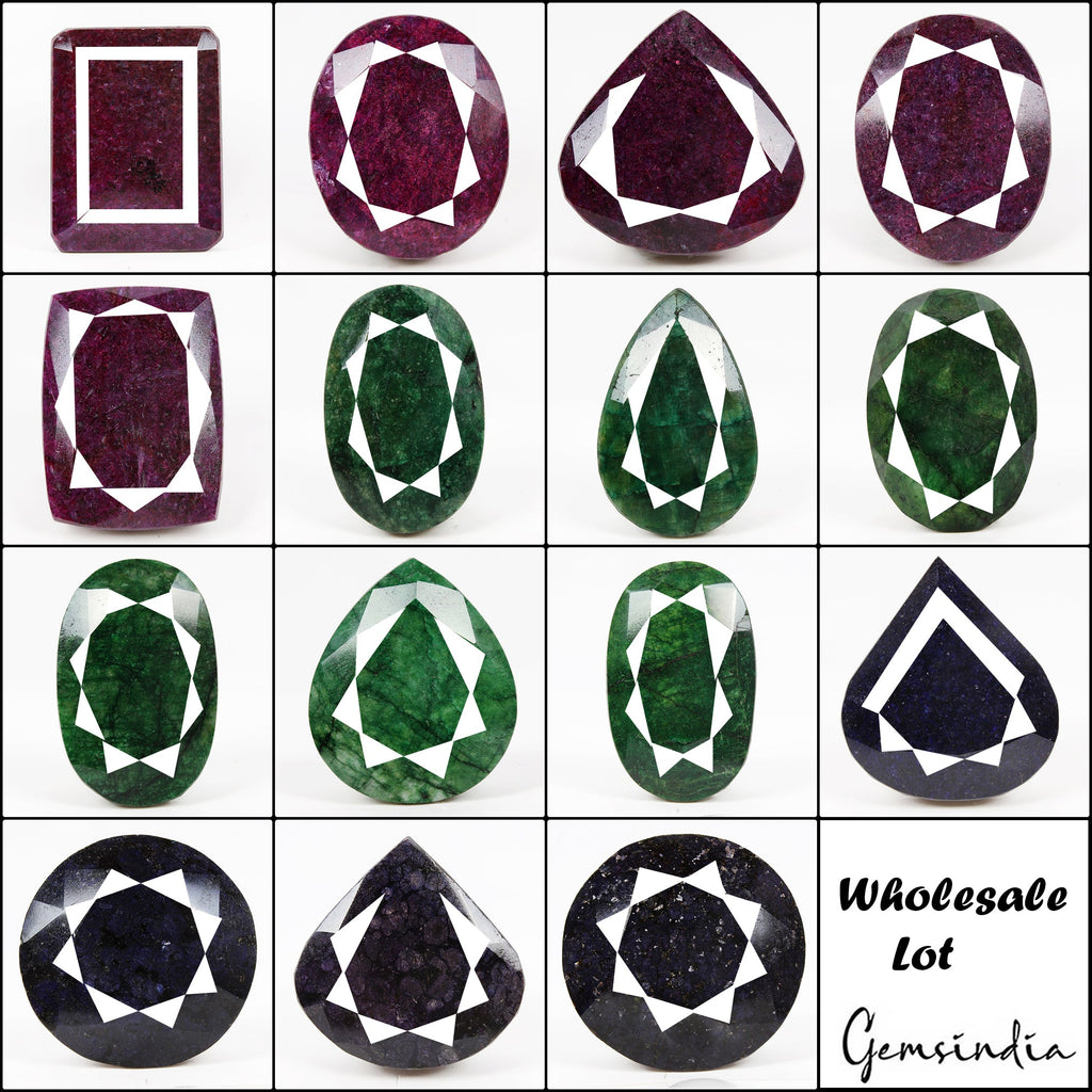 2.5Kilo/15 Pcs Natural Ruby Emerald Sapphire Mix Cut Museum Size Loose Gemstones