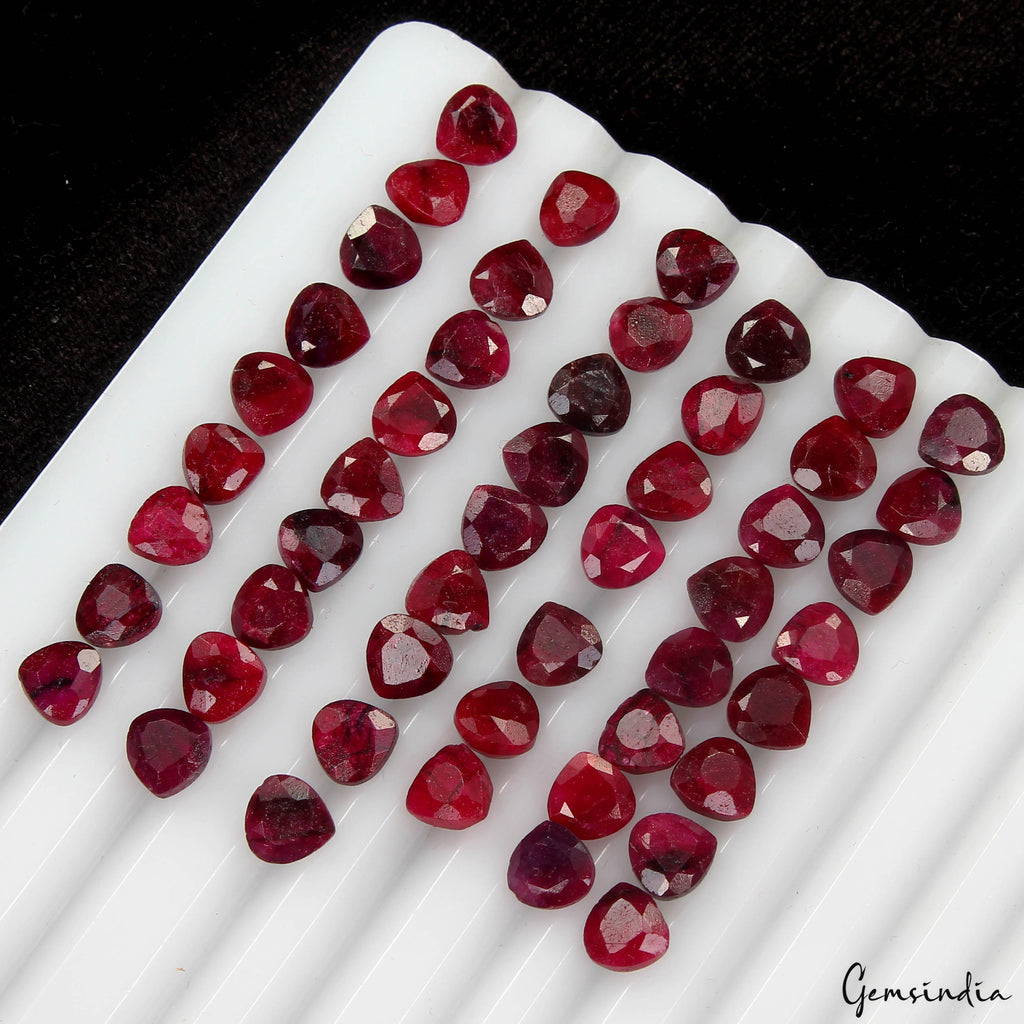 60.50 Ct Natural Ruby Pear Faceted Certified Loose Gems Lot 50 Pcs For Jewelry
