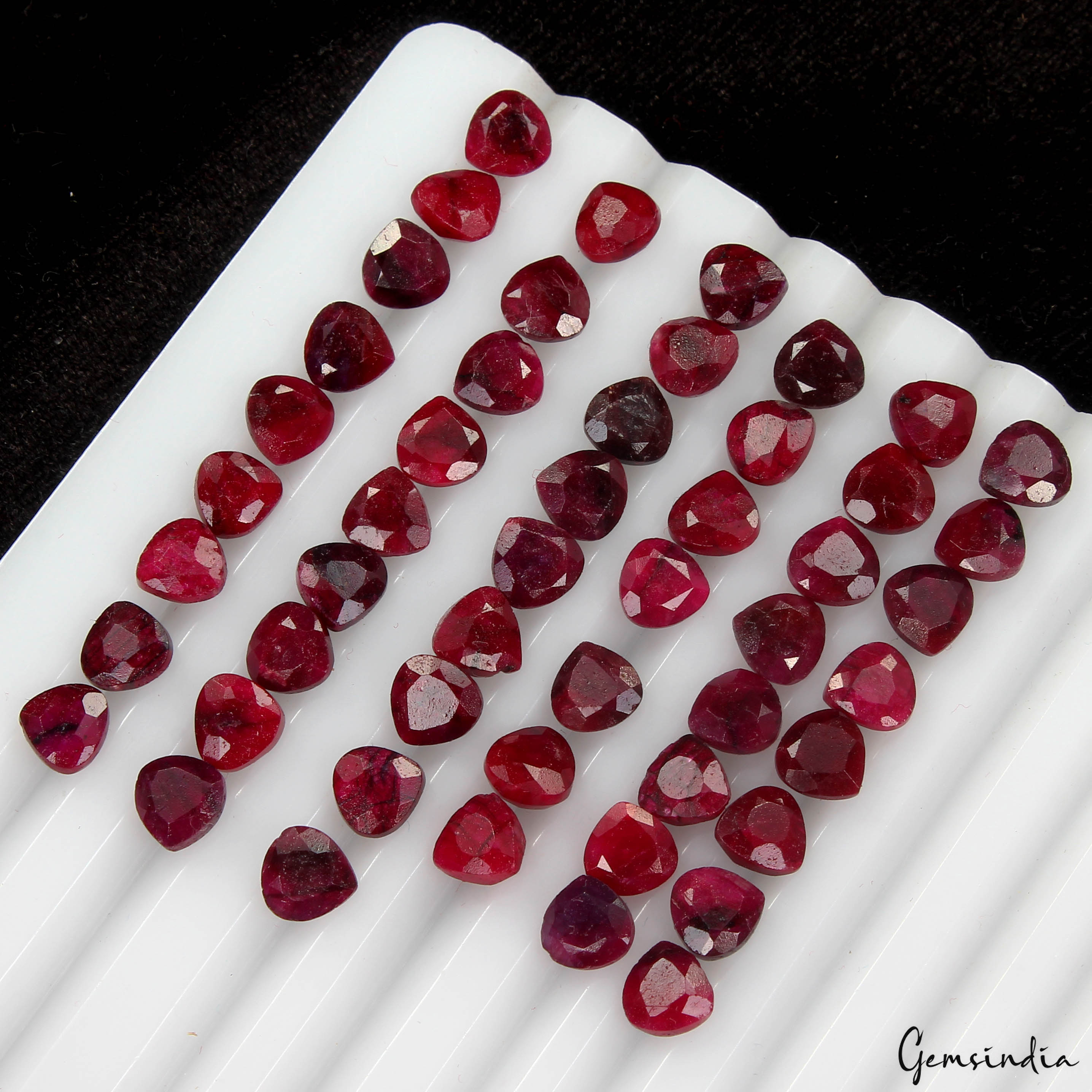60.50 Ct Natural Ruby Pear Faceted Certified Loose Gems Lot 50 Pcs For Jewelry