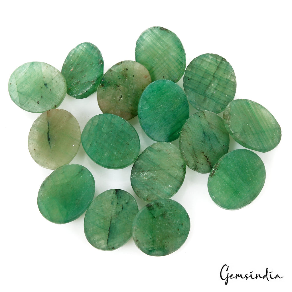Certified 81 Ct/15 Pcs Natural Green Emerald Oval Checker Cut Calibrated Gem Lot