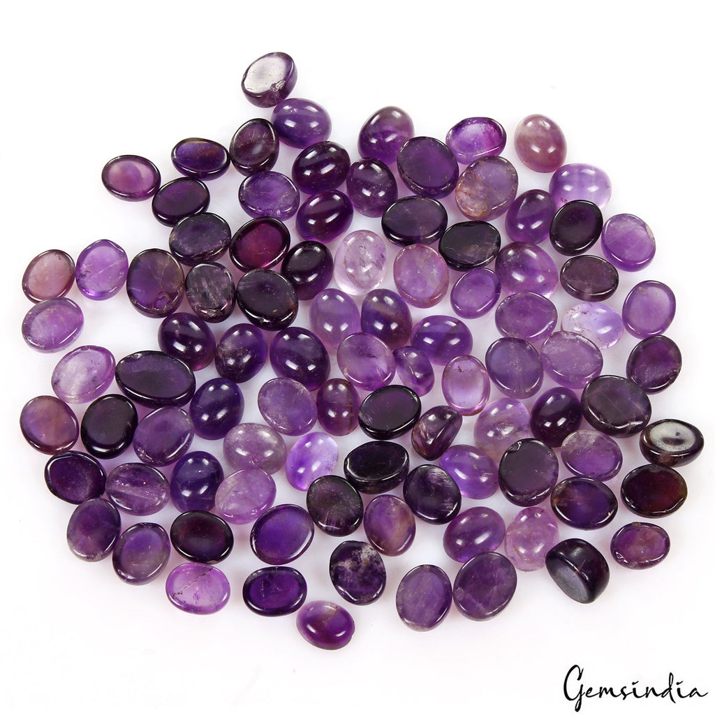 400 Cts/93 Pcs Natural Untreated Purple Amethyst Round Cabochon Loose Gems Lot