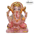 1.7 Kg Natural Rose Quartz Single Stone Carved Lord Ganesha Gold Paint Sculpture