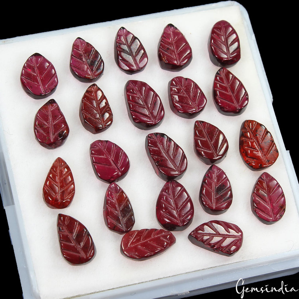 35.85 Cts/22 Pcs Natural Rhodonite Garnet Pear Leaf Hand Carved Loose Gems Lot