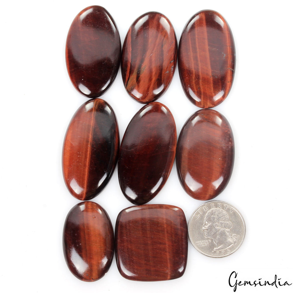 370 Ct/8 Pcs Natural Untreated Red Tiger Eye Mix Cab 32-45mm Wholesale Gemstones
