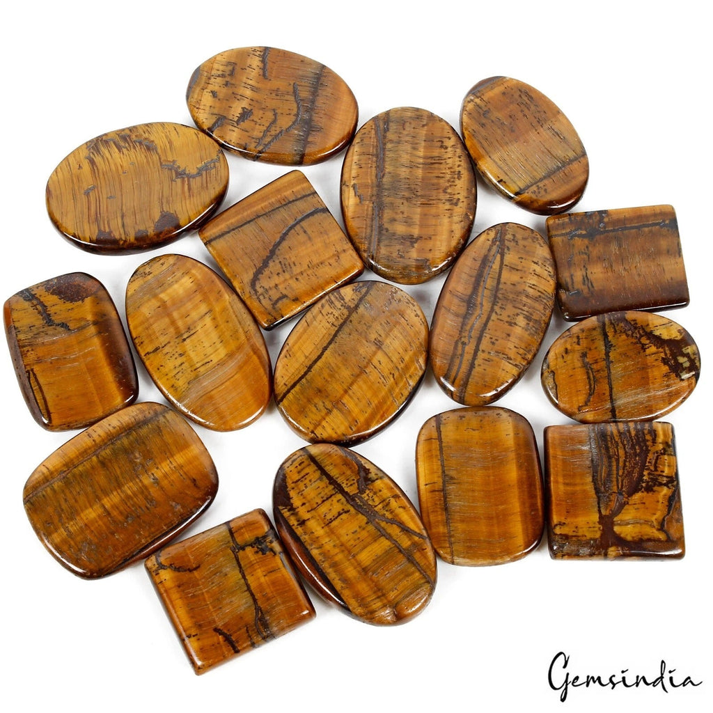 1000 Cts/16 Pcs Natural Untreated Brown Tiger Eye Mixed Cab Loose Wholesale Gems