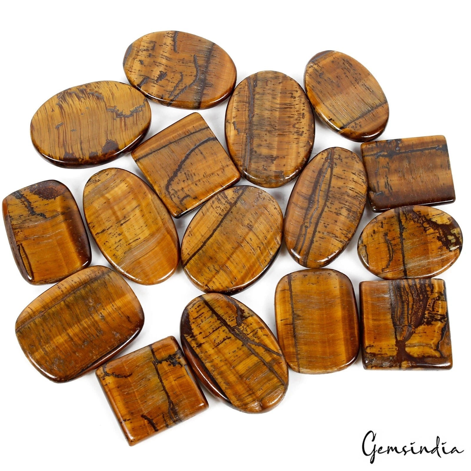 1000 Cts/16 Pcs Natural Untreated Brown Tiger Eye Mixed Cab Loose Wholesale Gems