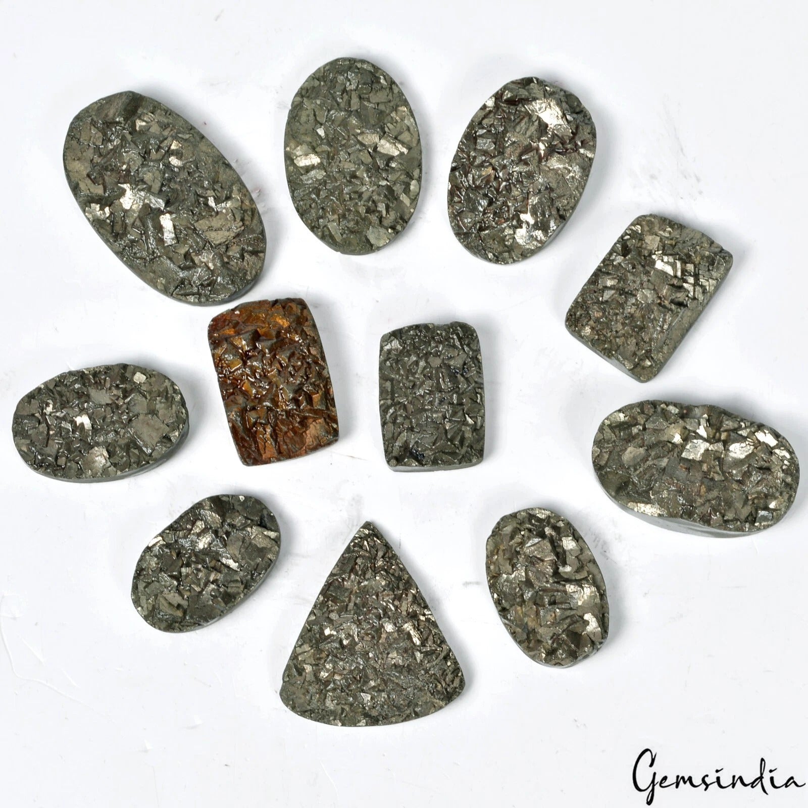 Pyrite Lot, Loose Gemstone, Untreated, Gold — 11 Pieces, 27mm to 48mm, 1680 Ct, India