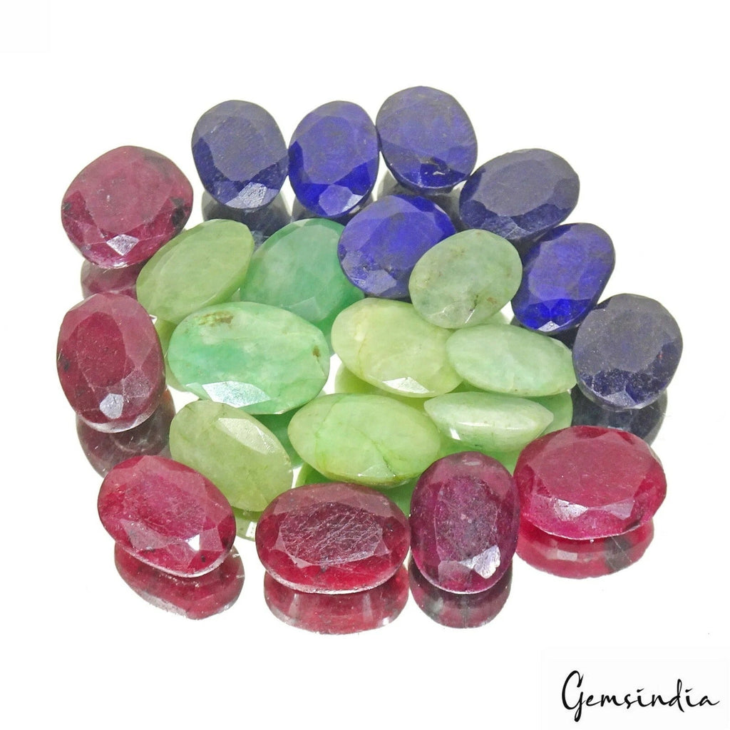 234.80 Ct Natural Ruby Emerald Sapphire MIx Faceted Gems Lot 22 Pc For Jewelry