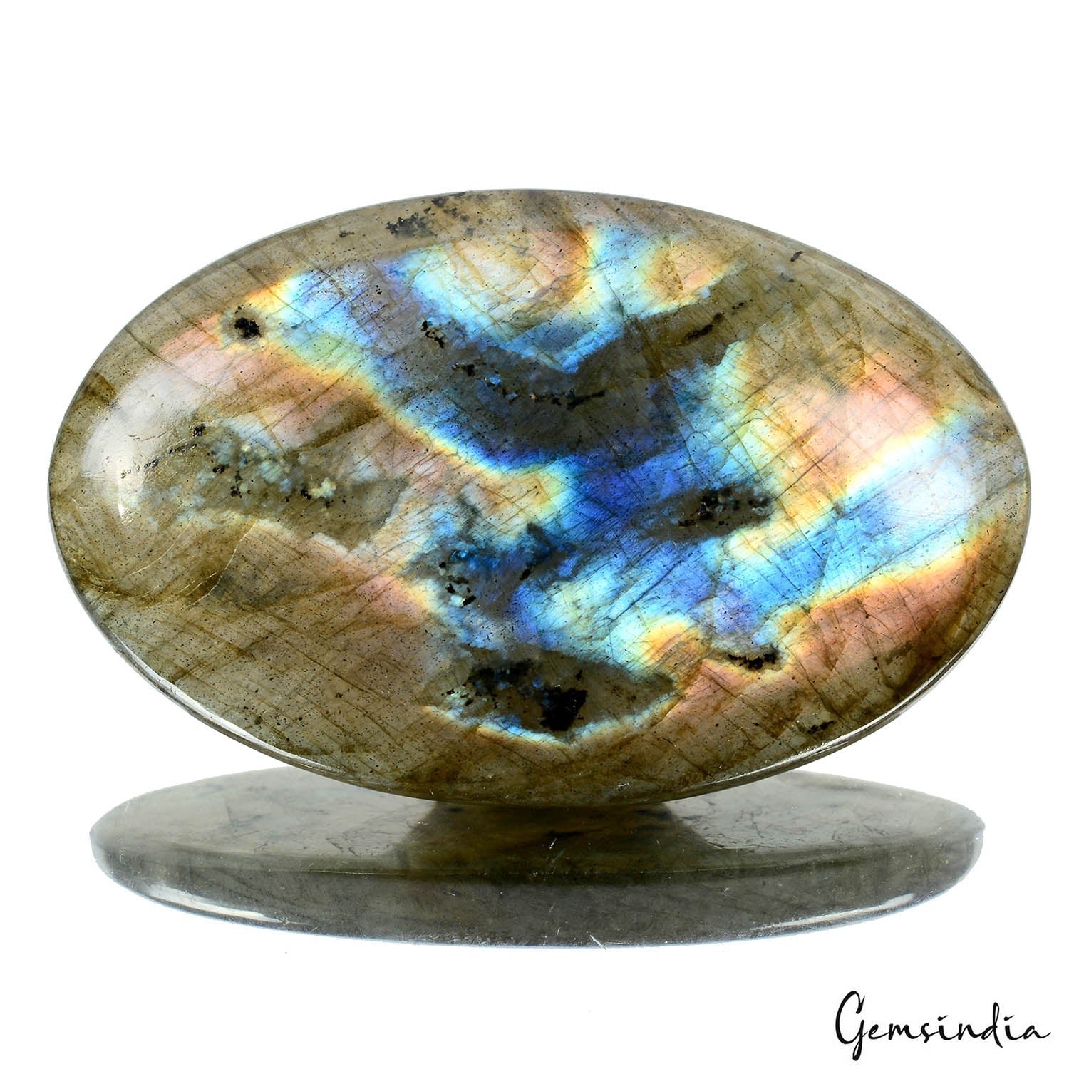Certified 101.70Ct Natural Blue Peach Spectrolite Labradorite Oval Cab Gemstone
