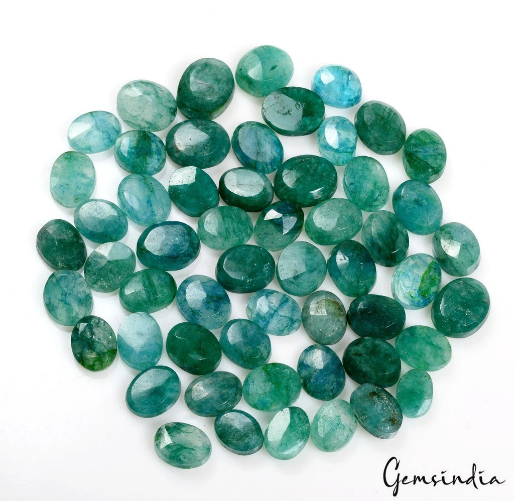 Certified 106.80 Cts/55 Pcs Natural Green Blue Colombian Emerald Oval Loose Gems