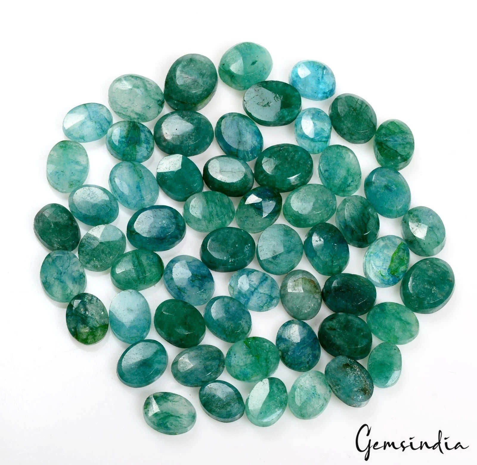 Certified 106.80 Cts/55 Pcs Natural Green Blue Colombian Emerald Oval Loose Gems