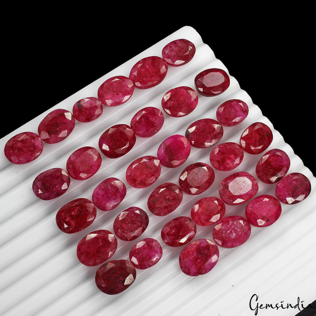 Beryl Lot, Loose Gemstone, Color Enhanced, Red — 34 Pieces, 12mm to 17mm, 320 Ct