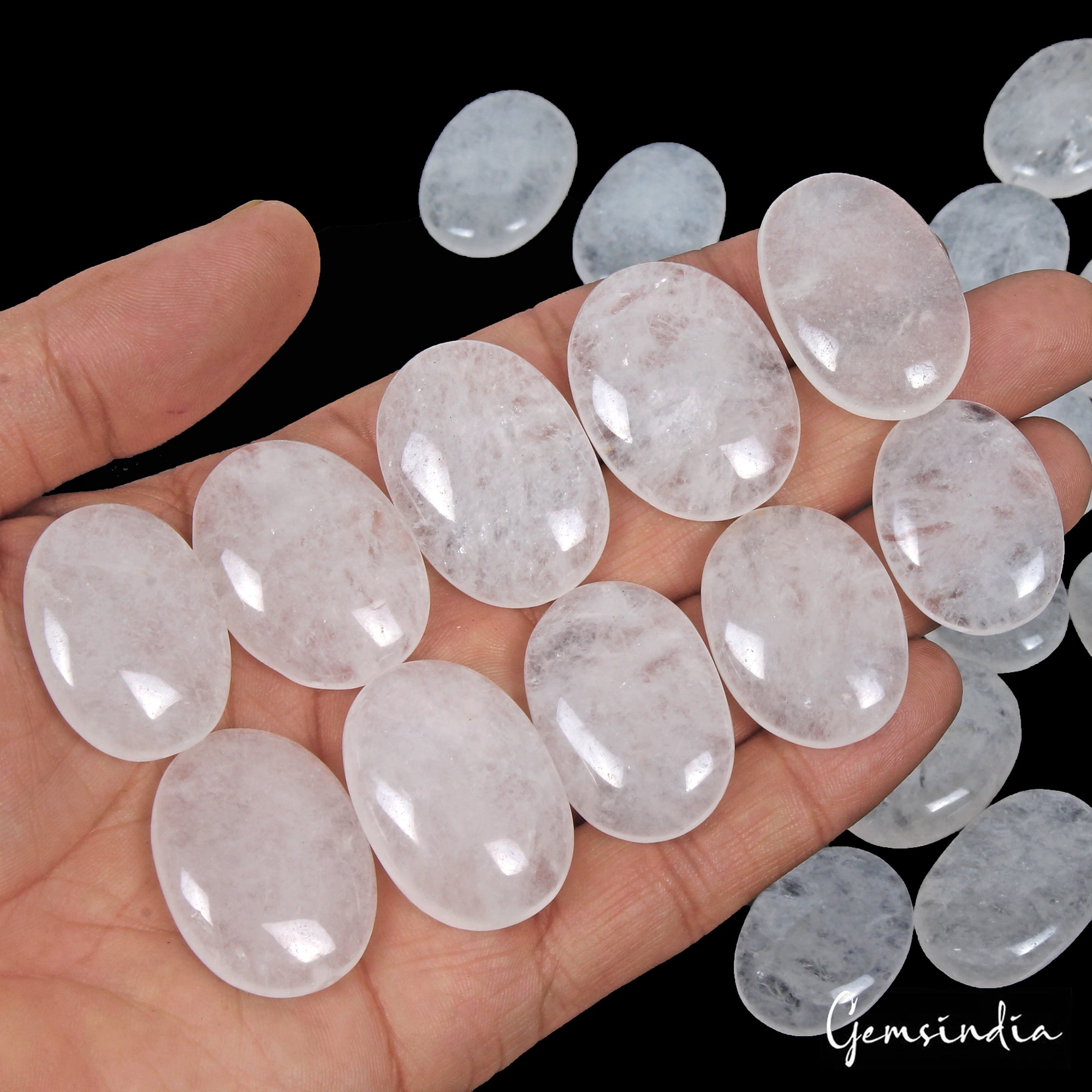 1200 Ct Natural Untreated Quartz Oval Cabochon Healing Crystal Gems Lot 25 Pcs
