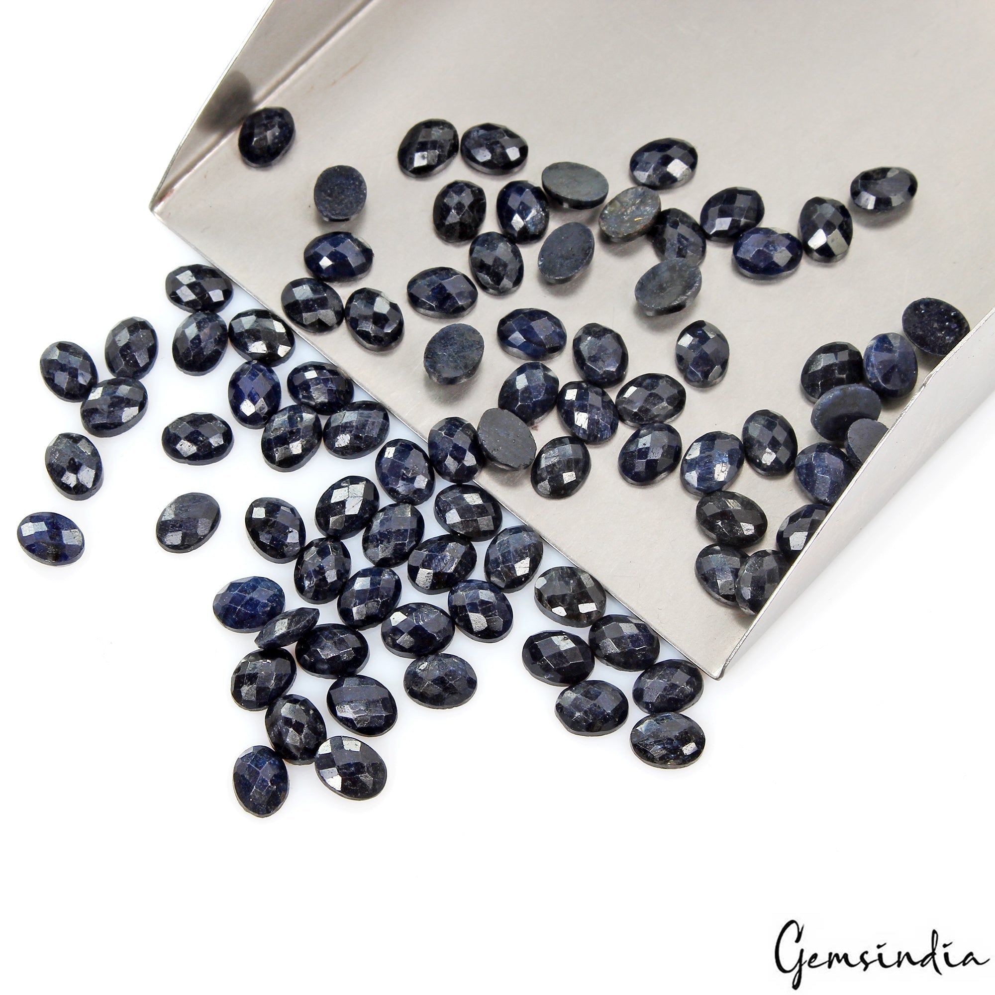 84 Pcs Natural Blue Sapphire Oval 8x6mm Checker Cut Jewelry Gemstones ~142.10 Ct