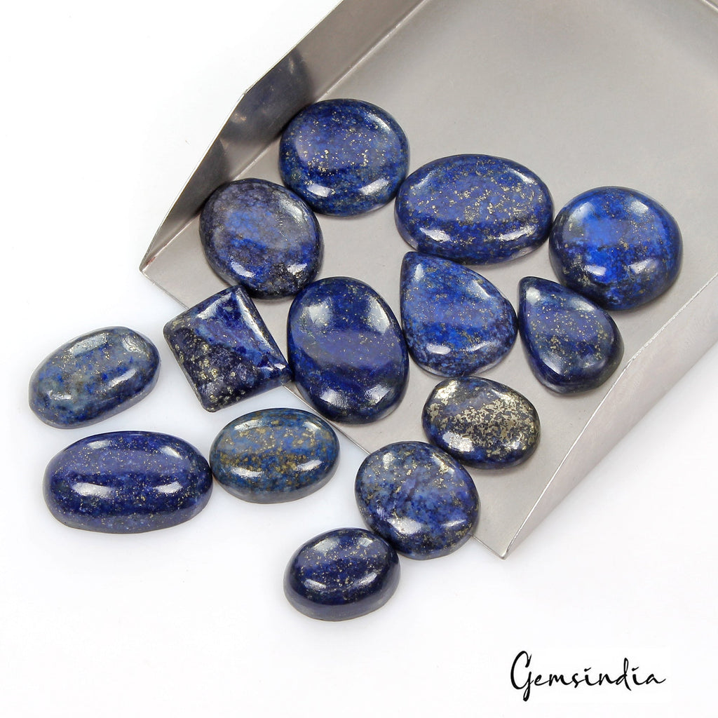 440 Ct/14 Pcs Natural Blue Lapis Lazuli Gold Flecks Mix Cab Loose Wholesale Gems