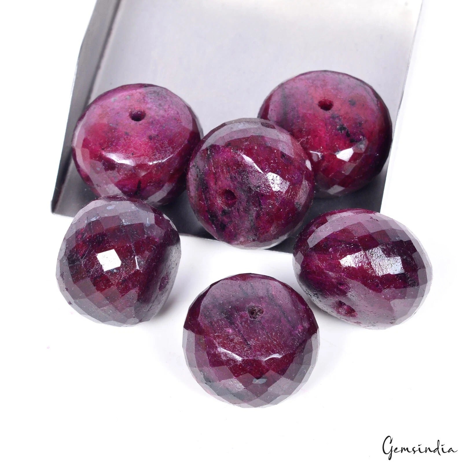 Ruby Beaded Strand, Color Enhanced, Dark Red — 25mm, 1100 Ct, Madagascar