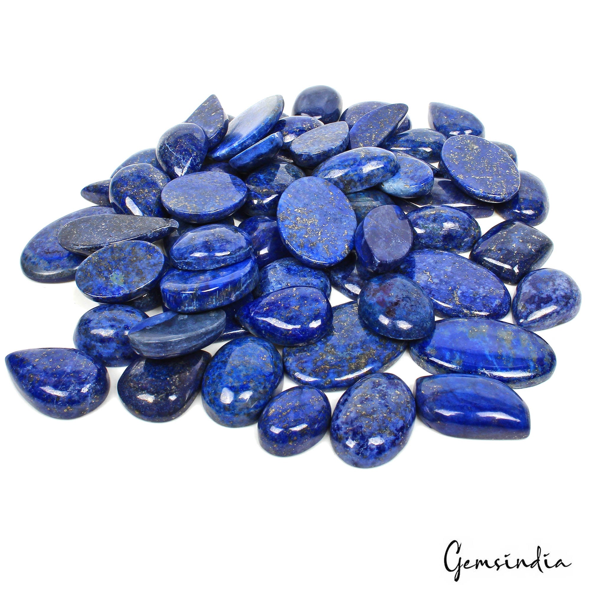 1320 Ct/60Pcs Natural Blue Gold Pyrite Lapis Lazuli Oval Cab Loose Wholesale Gem