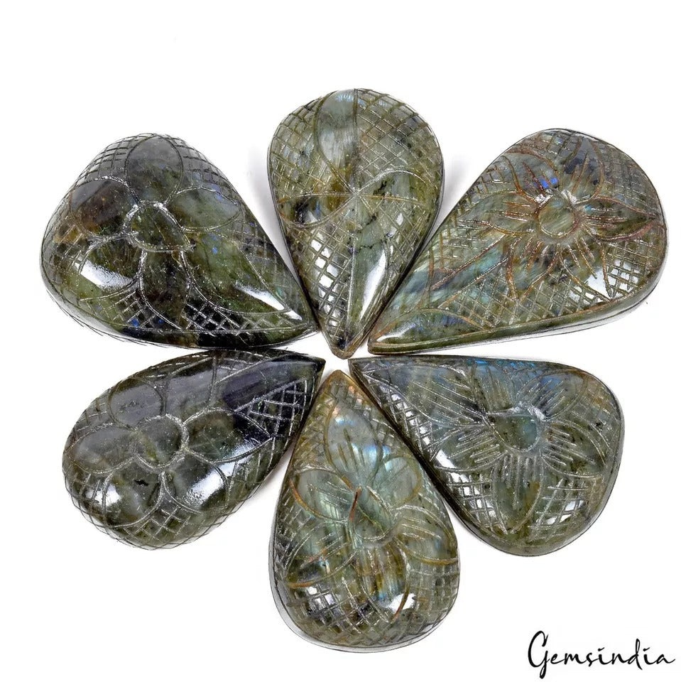 Labradorite Loose Gemstone, Pear Carved, Untreated — 63mm to 76mm, 2000 Ct