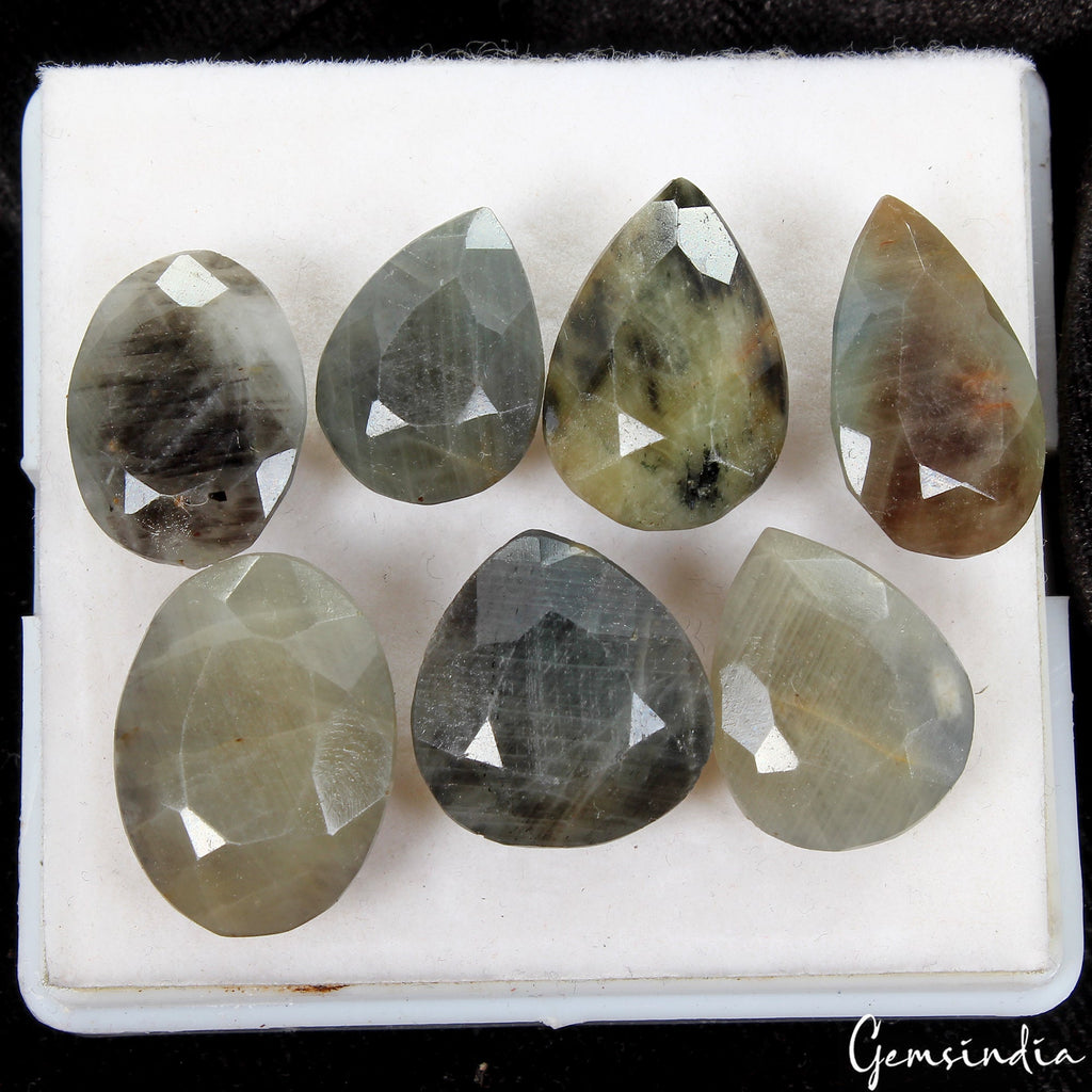 93.30 Ct/7 Pc Natural Untreated Gray Blue Sapphire Mix Cut 21-25mm Gemstones Lot