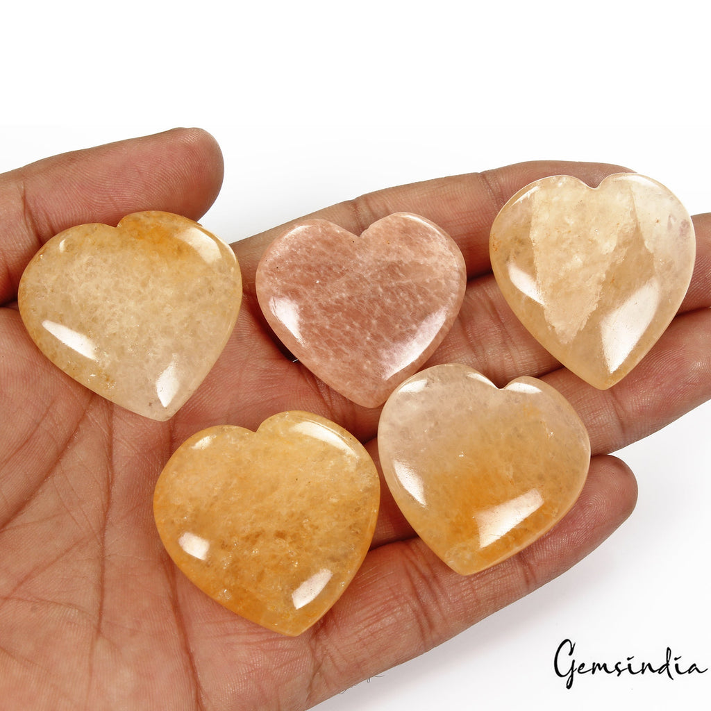 470 Ct Natural Yellow Aventurine Peach Moonstone Heart Ca Loose Gems For Jewelry