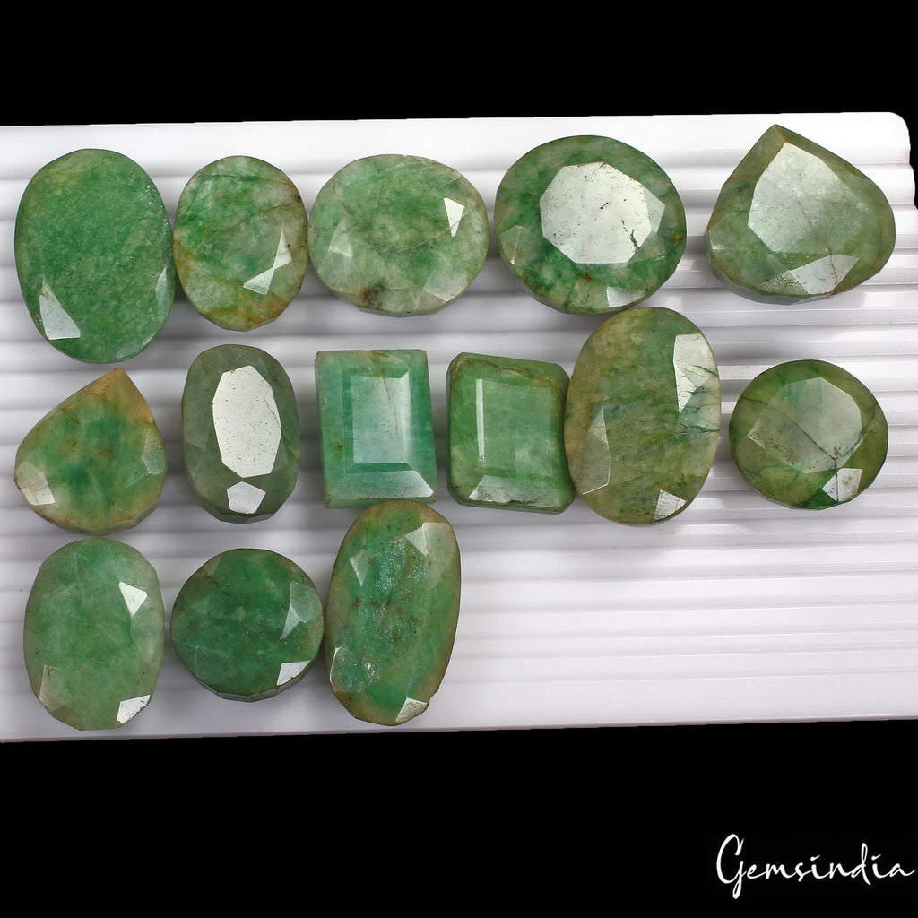 1600 Cts/14 Pcs Natural Green Emerald Mix Cut Loose Wholesale 28mm-46mm Gems Lot