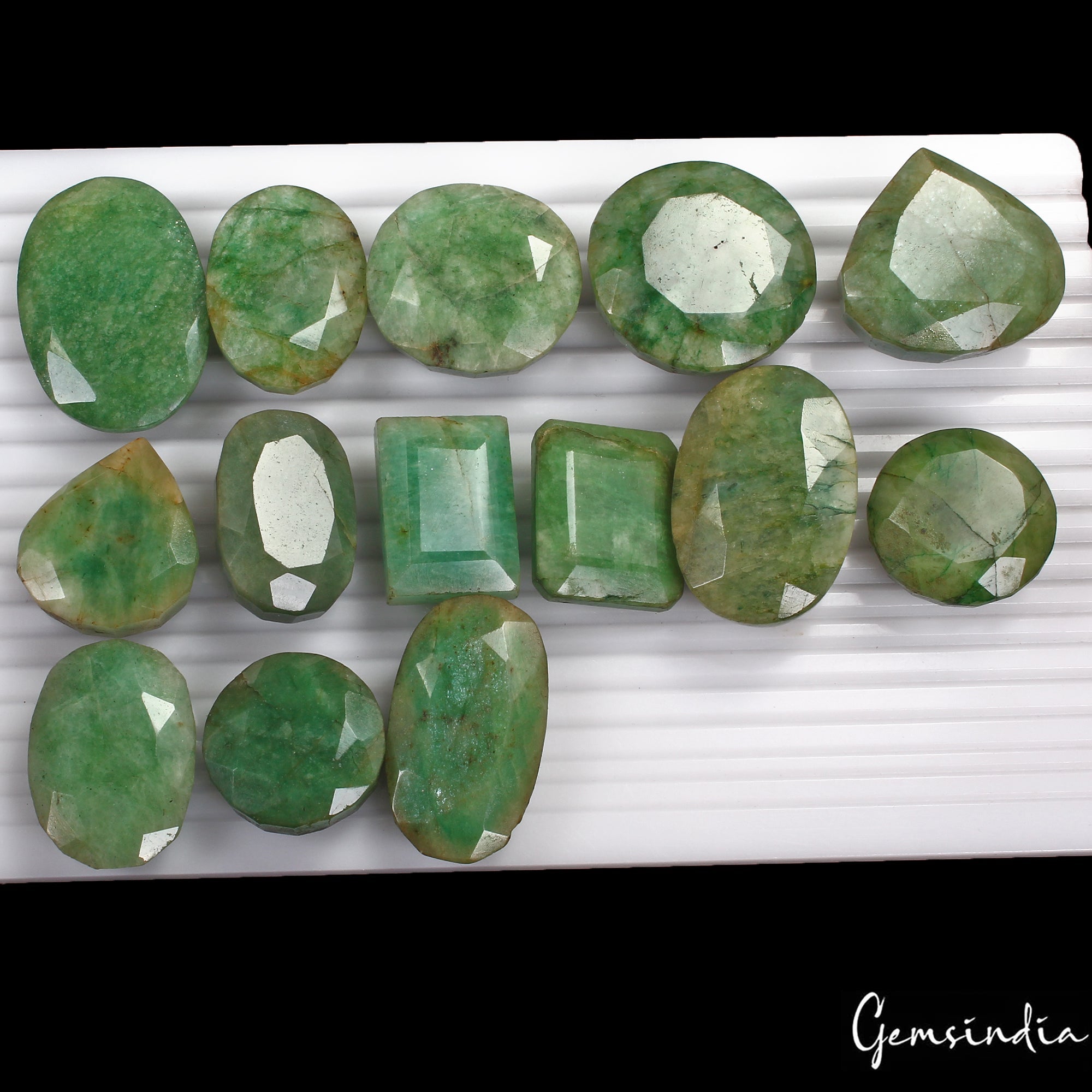 1600 Cts/14 Pcs Natural Green Emerald Mix Cut Loose Wholesale 28mm-46mm Gems Lot