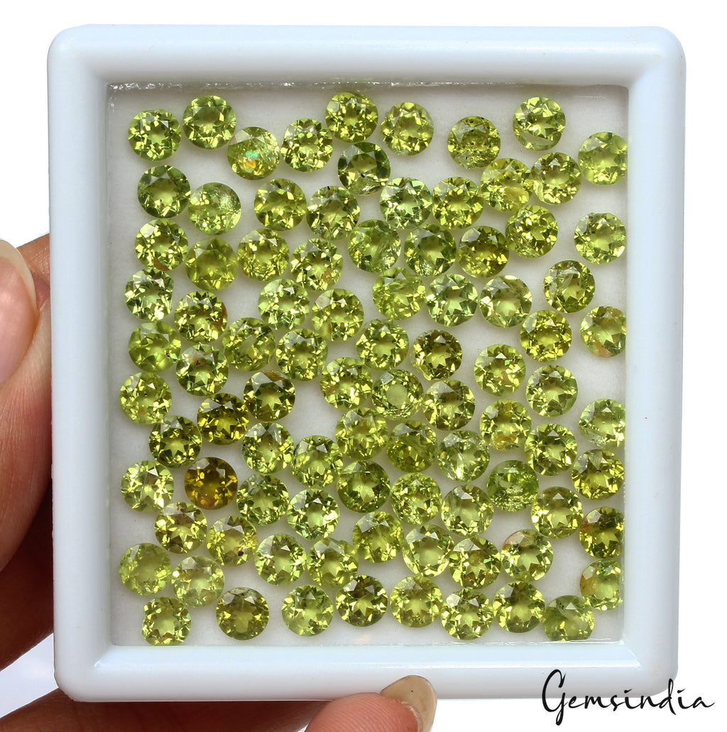VVS 90 Pcs Natural Peridot Untreated 4mm Round Diamond Cut Loose Gemstones Lot
