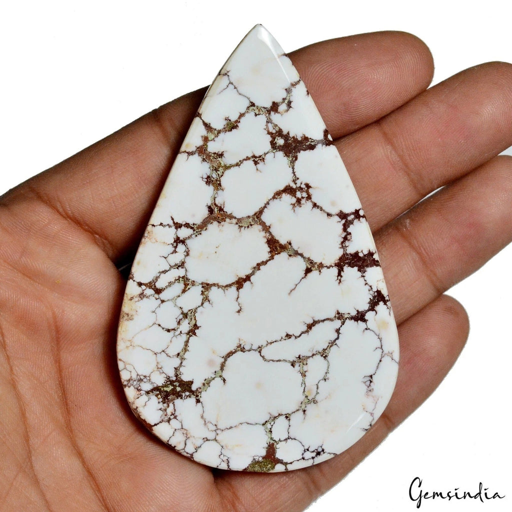 225 Ct Untreated Pear Natural White Buffalo Turquoise Cabochon Huge Gemstone