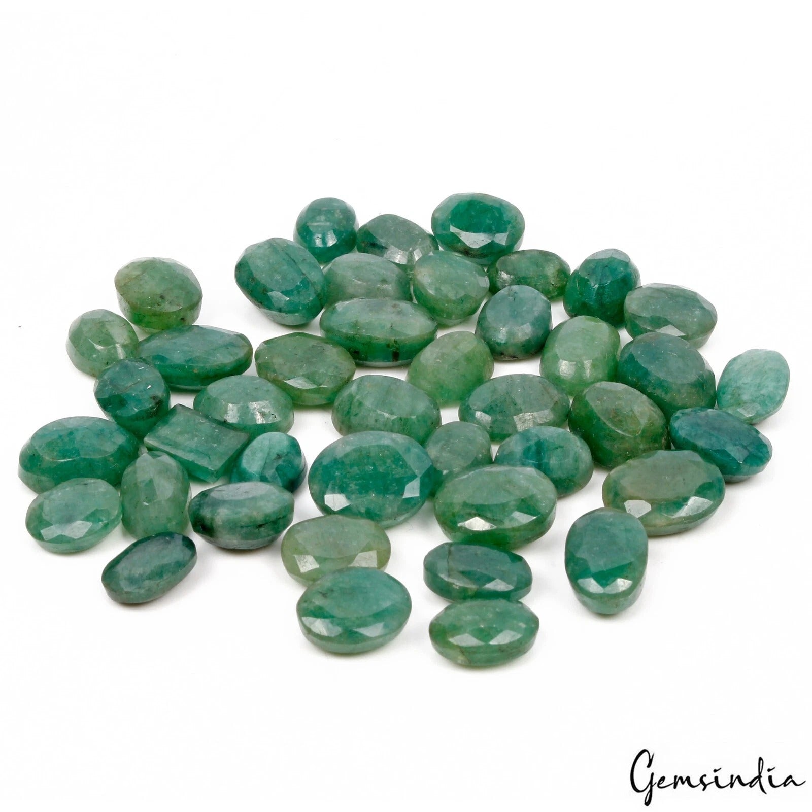 Emerald Lot, Loose Gemstone, Color Enhanced, Green — 42 Pieces, 11mm to 16mm, 300 Ct, Brazil