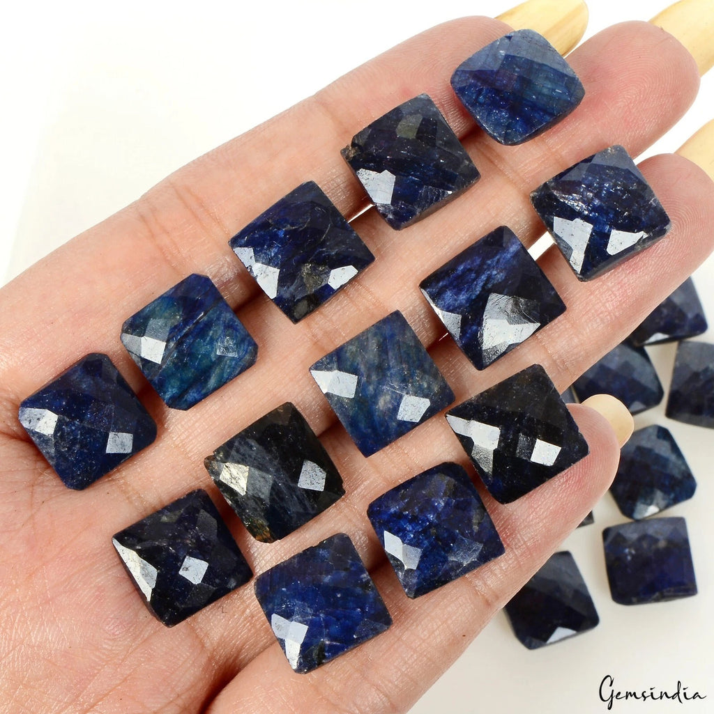Blue Sapphire Lot, Loose Gemstone, Square Cut, Color Enhanced — 25 Pieces, 12mm, 248.90 Ct