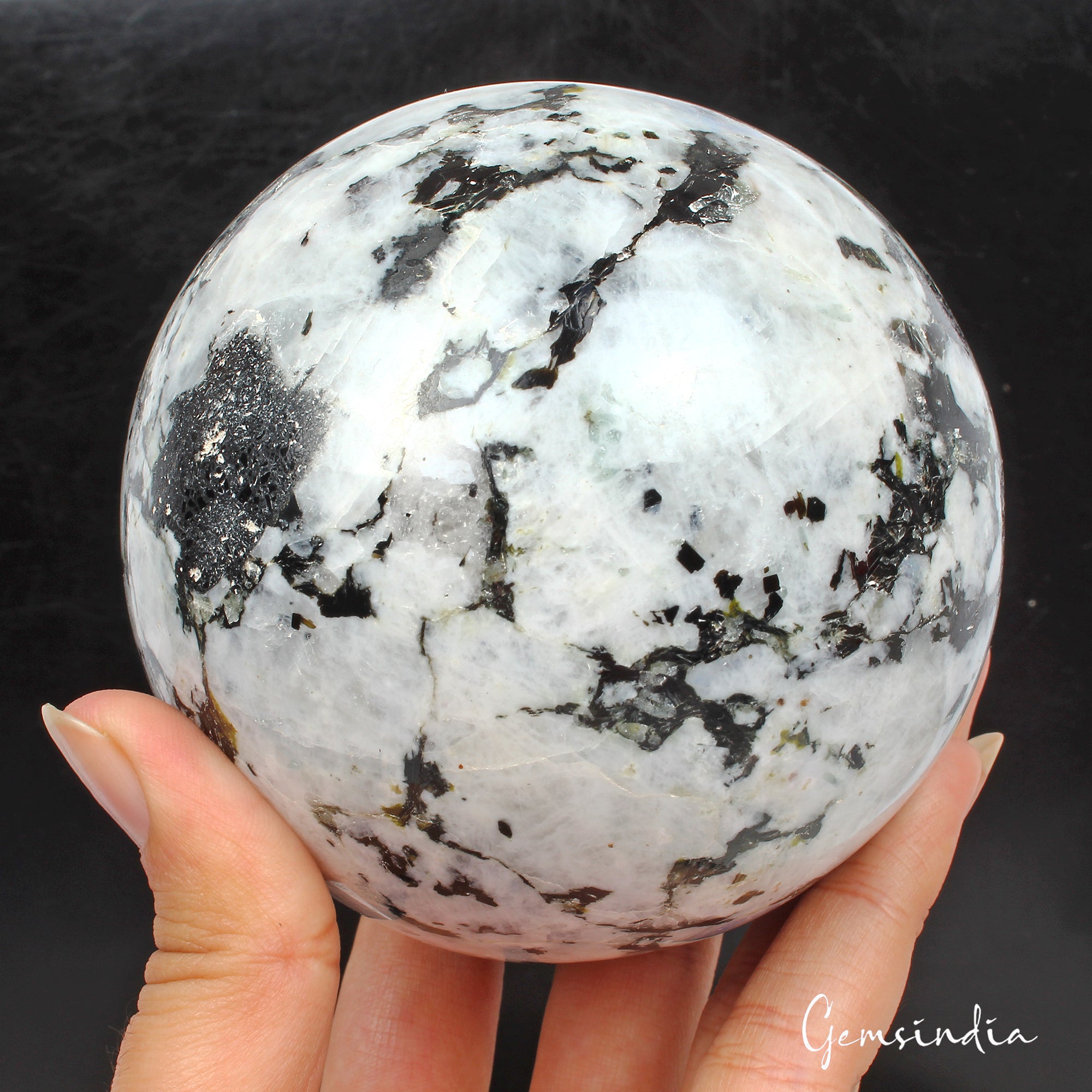 Moonstone Sphere, Black — 3.5 Inch in diameter, 1 Kg (5000 Ct)